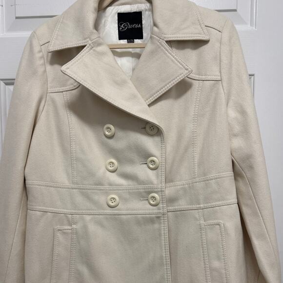 BY GUESS Cream Double Breasted Tailored Peacoat - XL - Picture 6 of 9